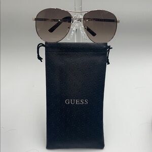 Guess Aviator Sunglasses Silver Frame with Brown Gradient Lenses